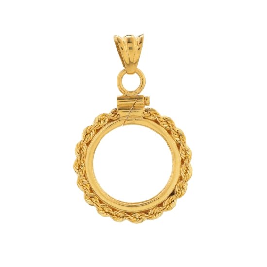 (image for) 14K Gold Screw-Top Rope Design Coin Bezel - 16.5 mm - Click Image to Close