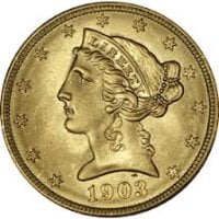 $5 Liberty Gold Coins 1839-1908