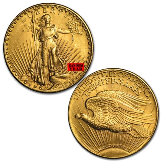 (image for) Random Year - $20 Gold Double Eagle Saint Gaudens Coin - Click Image to Close