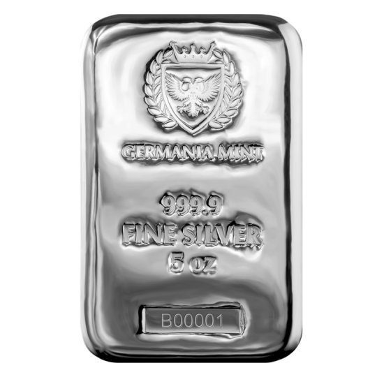 (image for) 5 oz Germania Mint Cast .9999 Fine Silver Bar - Click Image to Close