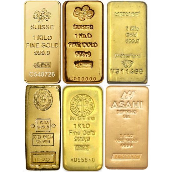 (image for) Random Mint - 1 Kilo ( 32.15 Troy Oz ) Gold Bar 0.9999 Fine Gold - Click Image to Close