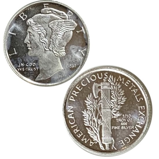 New 1/10 oz Mercury Design .999 Fine Silver Rounds Lot of 10 