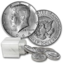 (image for) 1964 Kennedy Halves $10 90% Silver 20 Coin Roll Avg. Circ