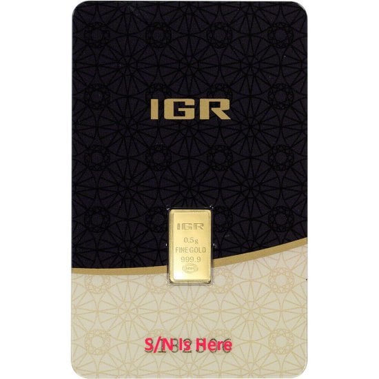 (image for) 0.5 gram IGR .9999 Fine Gold Bar - In Assay Card - Click Image to Close