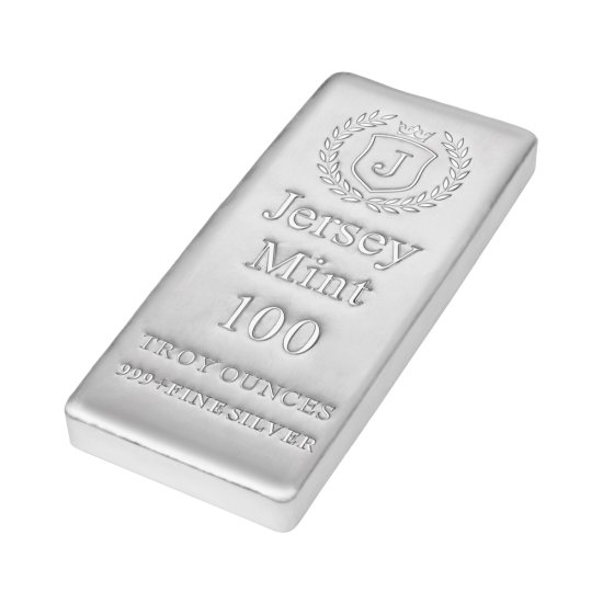 (image for) 100 oz Silver .999 Silver Bullion Cast Bar - Jersey Mint - Click Image to Close