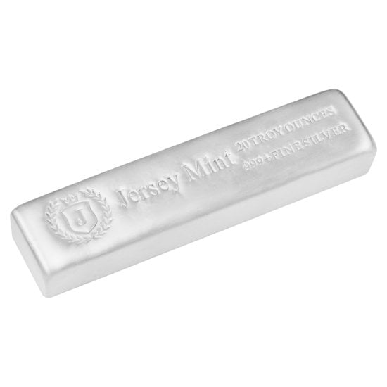 (image for) 20 oz Silver .999 Silver Bullion Long Cast Bar - Jersey Mint - Click Image to Close