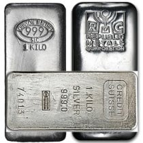 (image for) 1 Kilo ( 32.15 troy oz ) Silver Bar .999 Fine - Secondary Market - Mix Mint