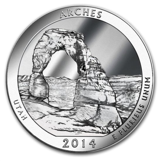 (image for) 2014 5 oz Silver ATB Arches National Park Coin UT - Click Image to Close