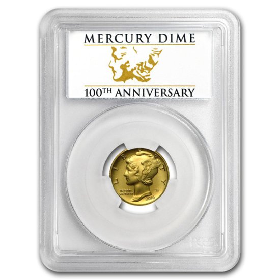 (image for) 2016-W 1/10 oz Gold Mercury Dime Centennial PCGS SP-69 FS - Click Image to Close