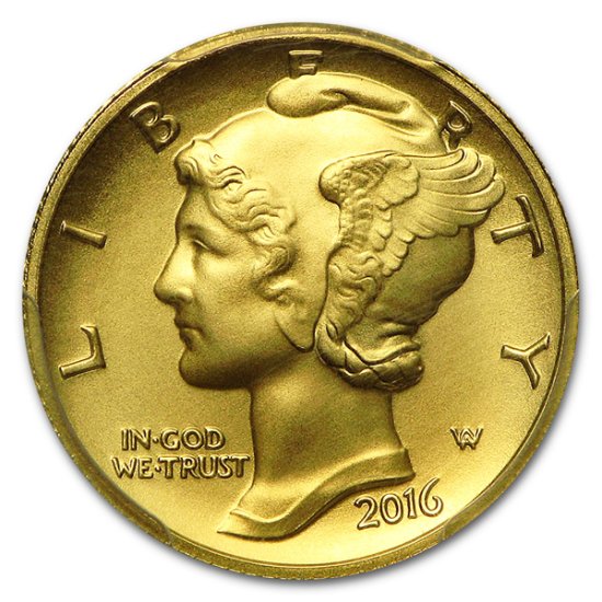 (image for) 2016-W 1/10 oz Gold Mercury Dime Centennial PCGS SP-70 FS - Click Image to Close