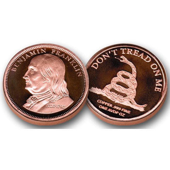 .999 FINE Pure Copper 1OZ Ben Franklin