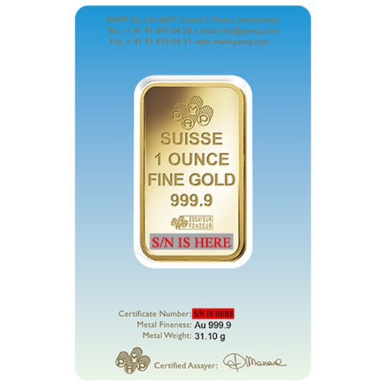 (image for) 1 oz Gold Bar - PAMP Suisse Lady Fortuna Veriscan In Assay - Click Image to Close