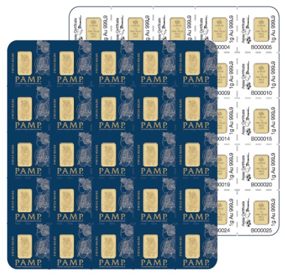 (image for) 25 X 1 Gram Divisible PAMP Suisse MULTIGRAM Gold Bar - Click Image to Close