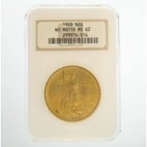 (image for) 1908 $20 MS-62 No Motto NGC Gold Double Eagle Saint Gaudens Coin