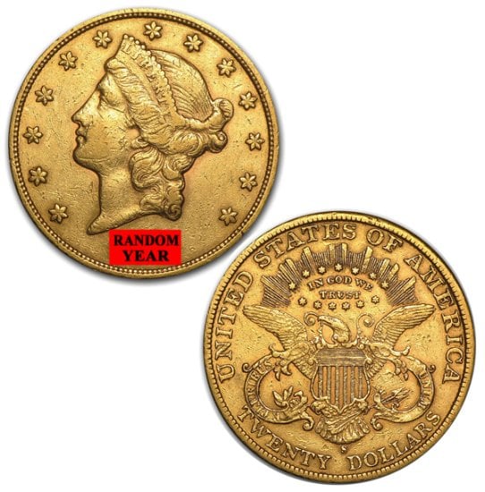 (image for) Random Year - $20 Gold Double Eagle Liberty Coin - BU - Click Image to Close