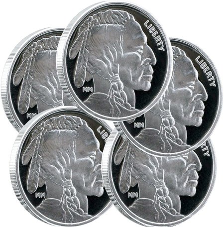 Lot of 5 - 1 oz Silver Buffalo Round - Mason Mint (MM)