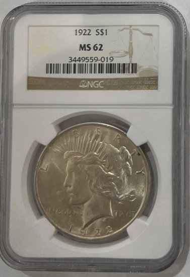 (image for) 1922 Peace Silver Dollar NGC MS62 - Click Image to Close
