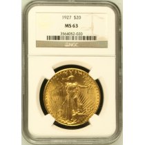 (image for) 1927 $20 NGC MS-63 Gold Double Eagle Saint Gaudens Coin