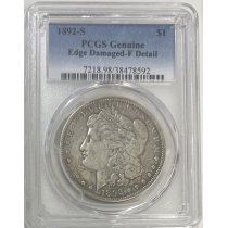 (image for) 1892-S $1 Silver Morgan Dollar PCGS Genuine Edge Damaged - F Detail Key Date