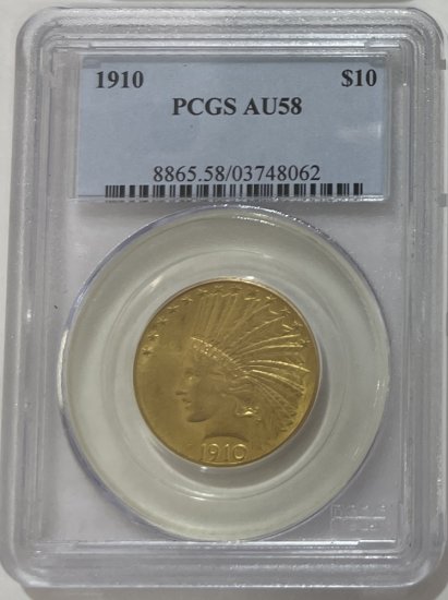 (image for) 1910 PCGS AU58 $10 Gold Indian Head Eagle Coin - Click Image to Close