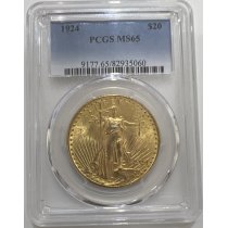 (image for) 1924 $20 Gold Saint Gaudens PCGS MS65 Gem Graded Philadelphia Double Eagle Coin