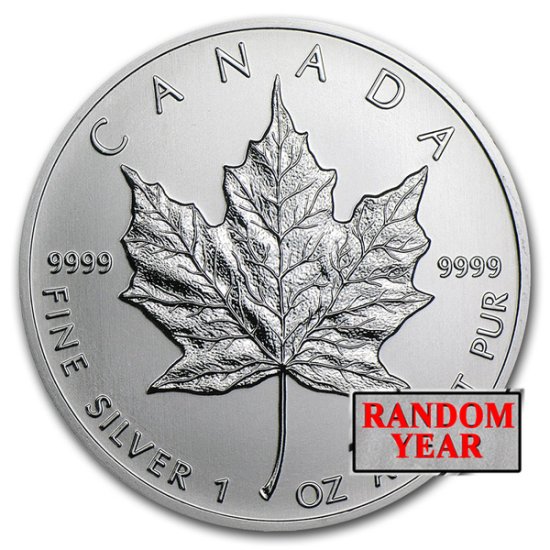 (image for) Canadian 1 oz Silver Maple Leaf Coin BU - Random Year - Click Image to Close