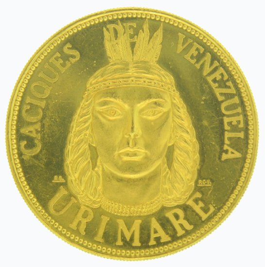 (image for) 1955-60 Caciques 20 Grams De Venezuela URIMARE Gold Coin - Click Image to Close