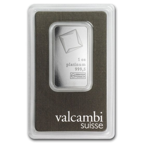 (image for) 1 oz Platinum Bar - Valcambi 9995 Fine With Assay - Click Image to Close