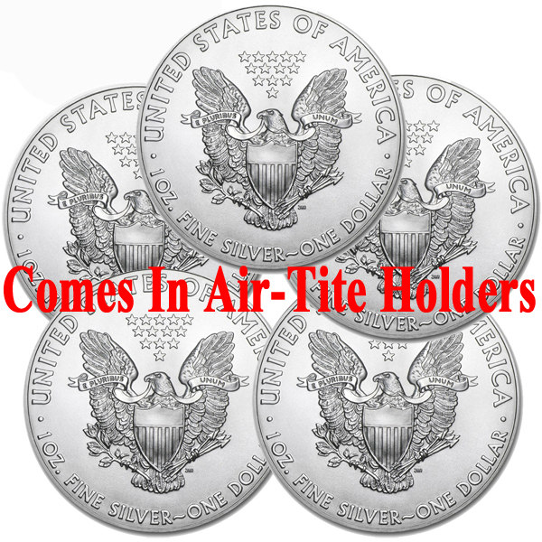 (image for) Lot of 5 - 2024 1 oz 999 Fine Silver American Eagle Coin BU - In AirTite Holder - Click Image to Close