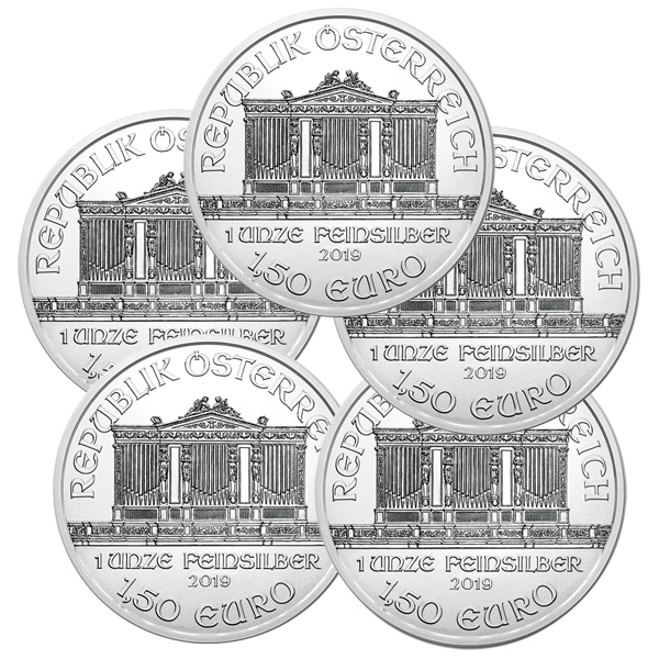 (image for) Lot of 5 - 2024 1 oz Austrian .999 Fine Silver Philharmonic Coins BU - Click Image to Close