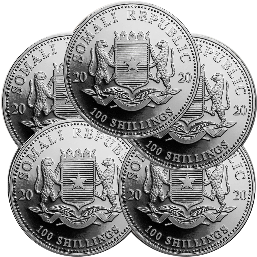 (image for) Lot of 5 - 2023 1 oz .999 Fine Silver Somalian African Elephant Coin BU - Click Image to Close