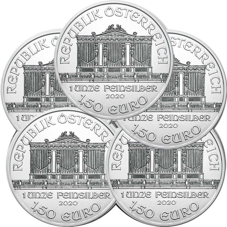 (image for) Lot of 5 - 2024 1 oz Austrian .999 Fine Silver Philharmonic Coins BU - Click Image to Close