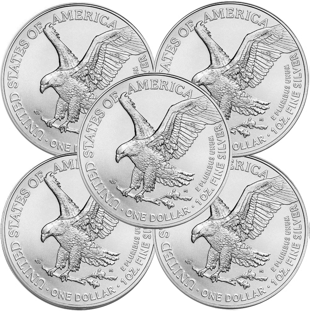 (image for) Lot of 5 - 2024 1 oz .999 Fine Silver American Eagle Coins BU - Click Image to Close