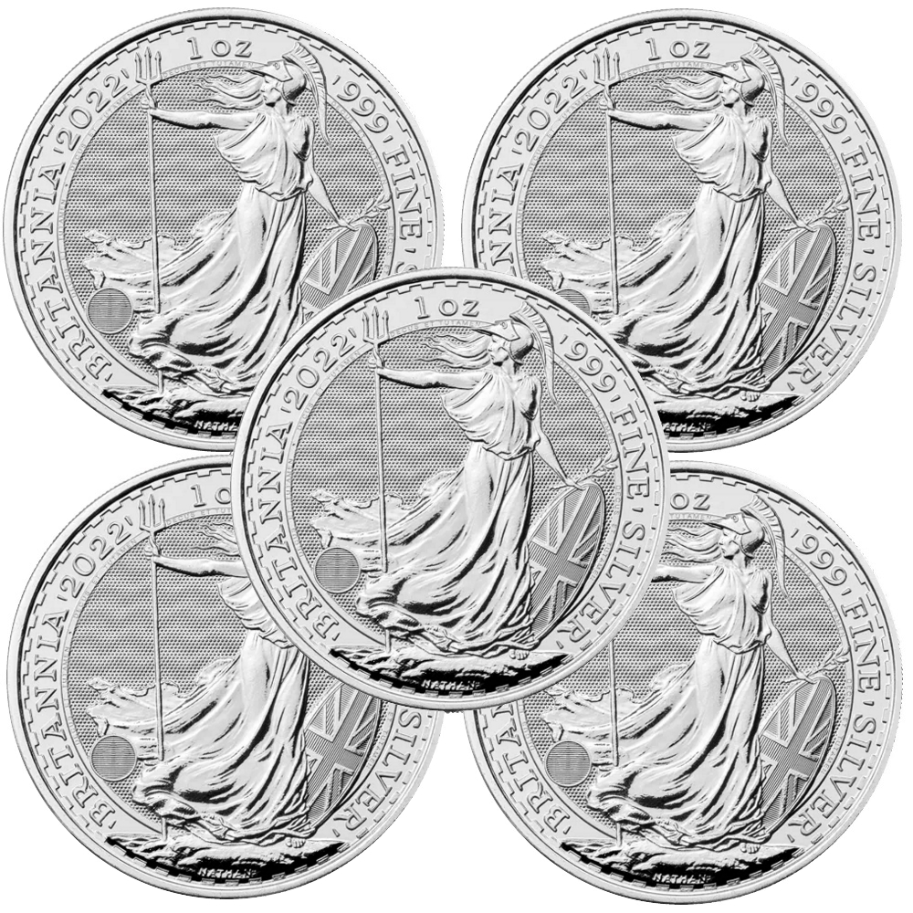 Lot of 5 - 2022 1 oz Silver Britannia Coin BU