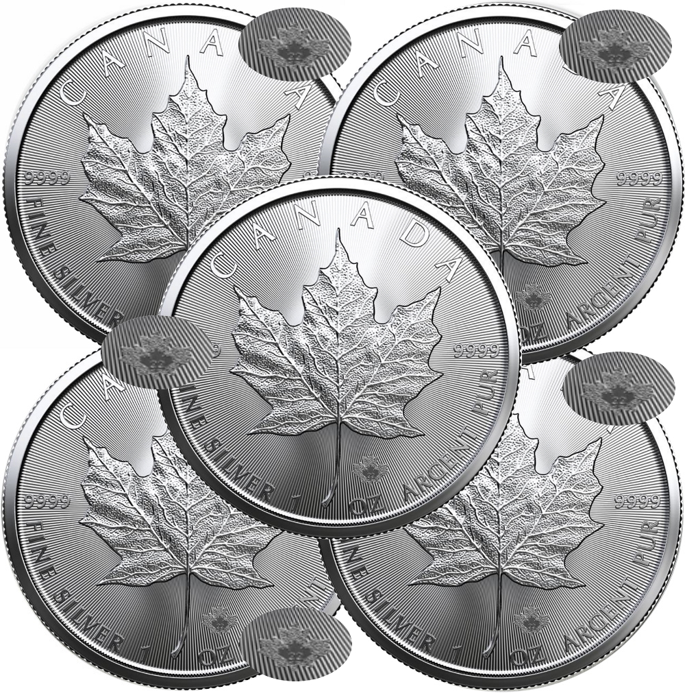 (image for) Lot of 5 - 2024 1 oz Canadian .9999 Fine Silver Maple Leaf $5 Coin BU - Click Image to Close