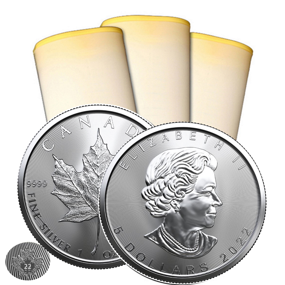 2022 1 oz Canadian Silver Maple Leaf Roll Of 25 Coins BU