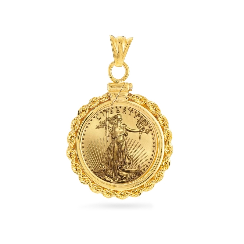(image for) 14K Gold Screw-Top Rope Design Coin Bezel - 22 mm - Click Image to Close