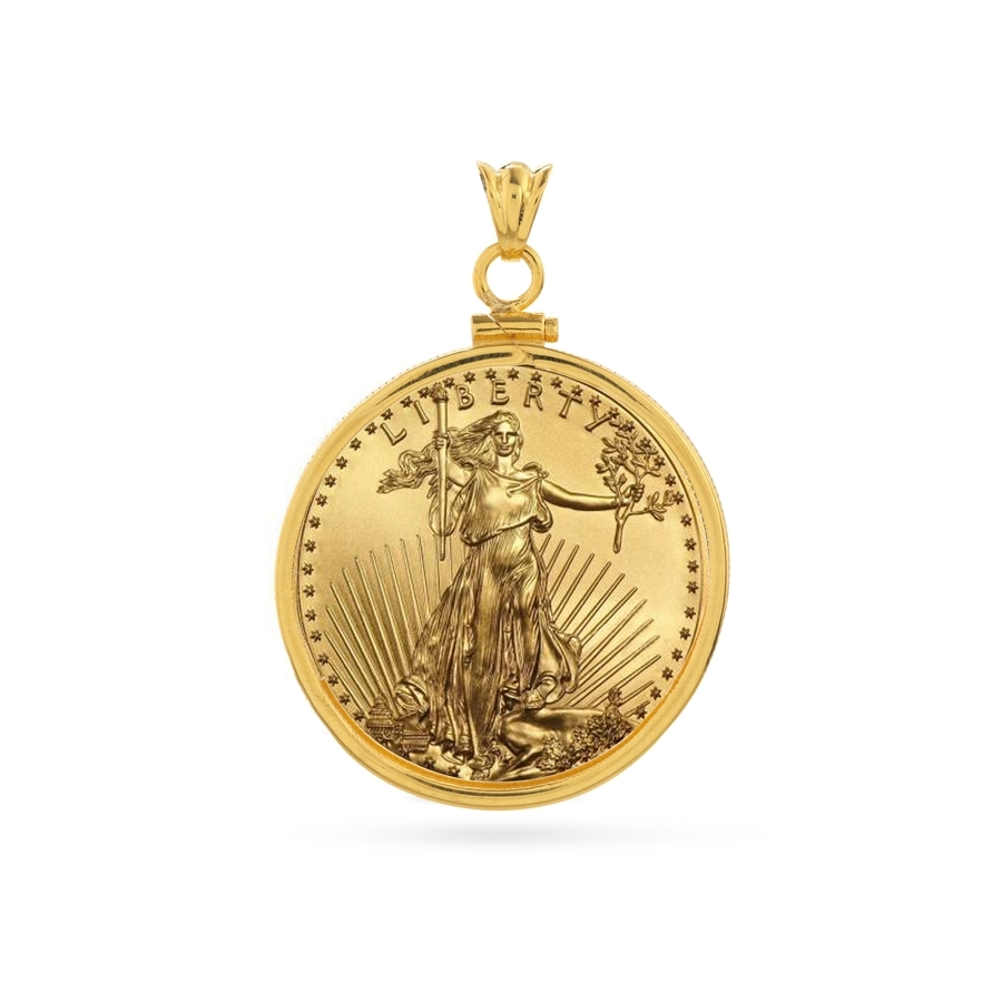 (image for) 14K Gold Screw-Top Plain Coin Bezel - 32.7 mm or 1 oz Eagle - Click Image to Close