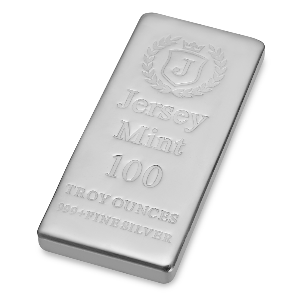 (image for) 100 oz Silver .999 Silver Bullion Cast Bar - Jersey Mint - Click Image to Close