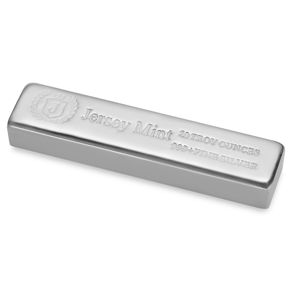 (image for) 20 oz Silver .999 Silver Bullion Long Cast Bar - Jersey Mint - Click Image to Close