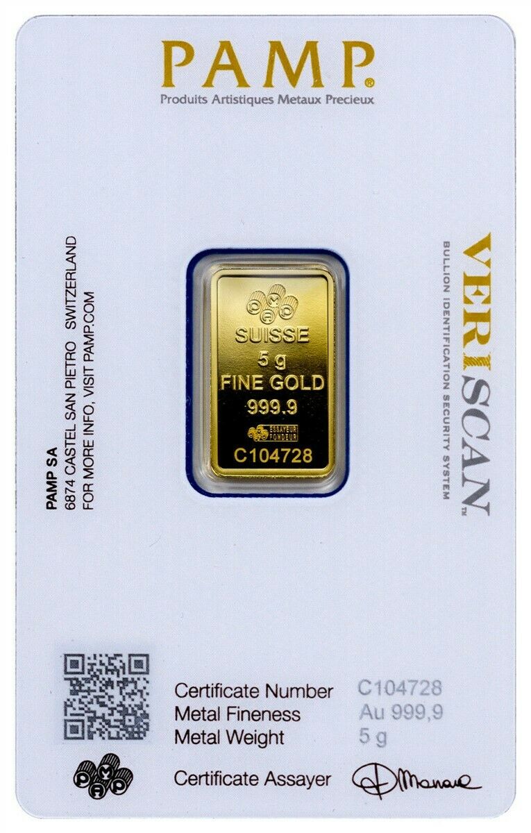 (image for) 5 gram Gold Bar - PAMP Suisse Lady Fortuna Veriscan In Assay - Click Image to Close