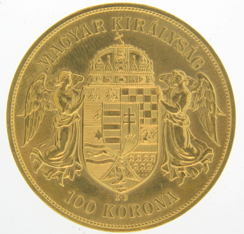 (image for) 1908 100 Corona Gold Austrian/Hungarian Coin .9802 oz Fine Gold - Click Image to Close