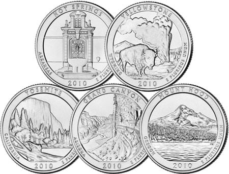 (image for) 2010 America the Beautiful 5 oz Silver Bullion Coin Set - Click Image to Close
