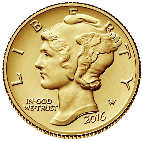 2016 W Mercury Dime Centennial Gold Coin w/ BOX & COA 1/10 oz 24k Gold 10¢ 
