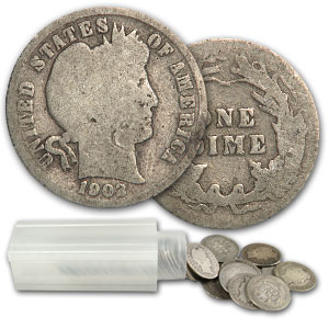 (image for) Barber Dimes 90% Silver 50 Coin Roll $5 Face Value Avg. Circ. - Click Image to Close